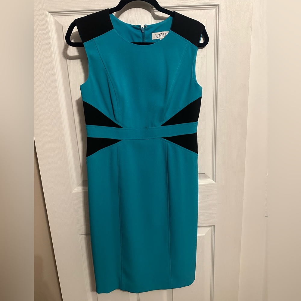 Kasper Teal and Black Sleeveless Dress